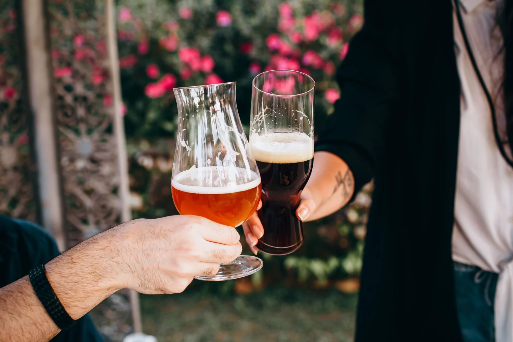 Copas y vasos para diferentes estilos de cerveza en un minibar